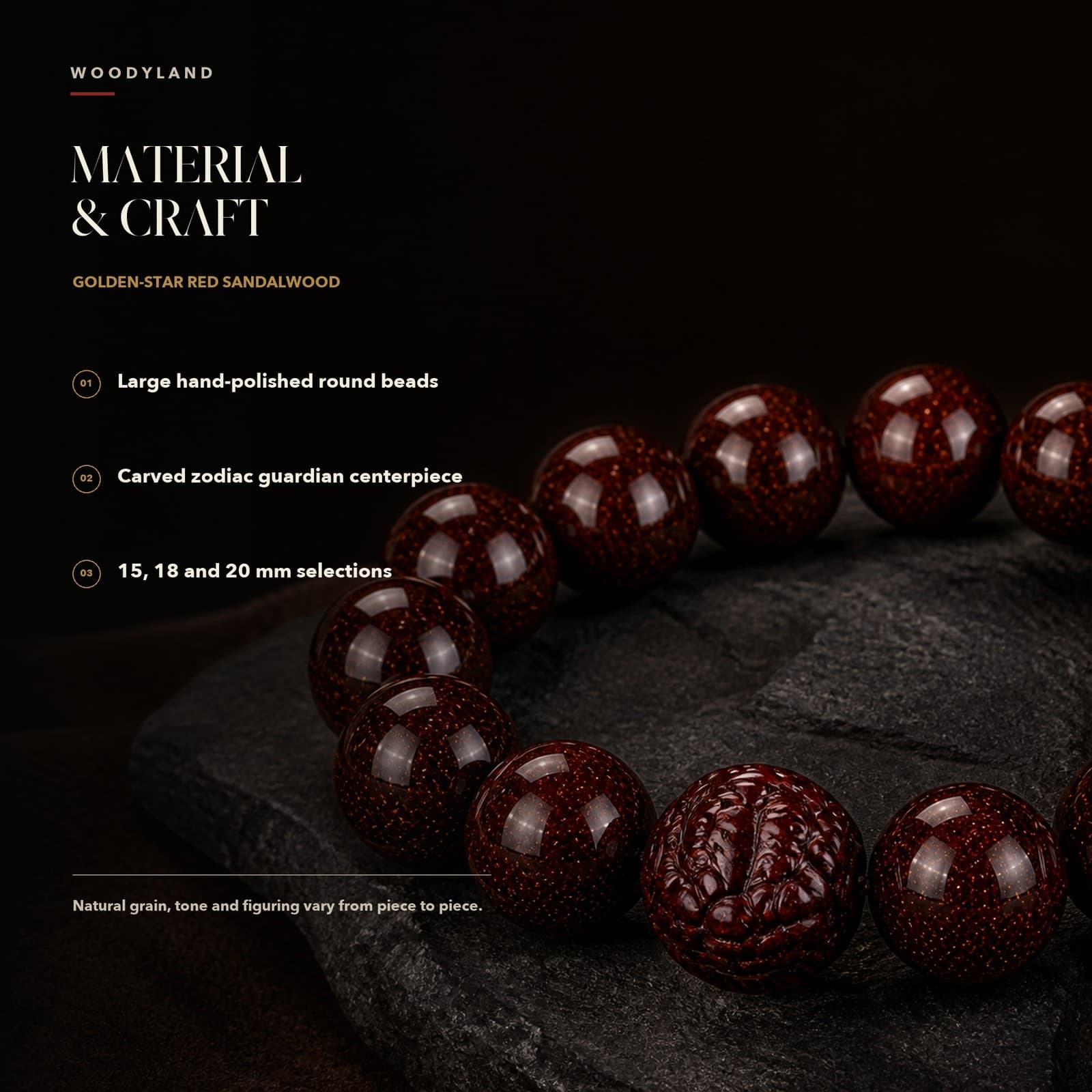 Golden-Star Red Sandalwood Zodiac Bracelet Material & Craft 1