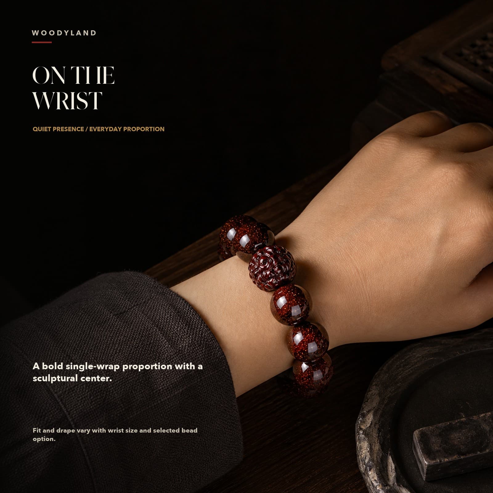 Golden-Star Red Sandalwood Zodiac Bracelet On the Wrist 1
