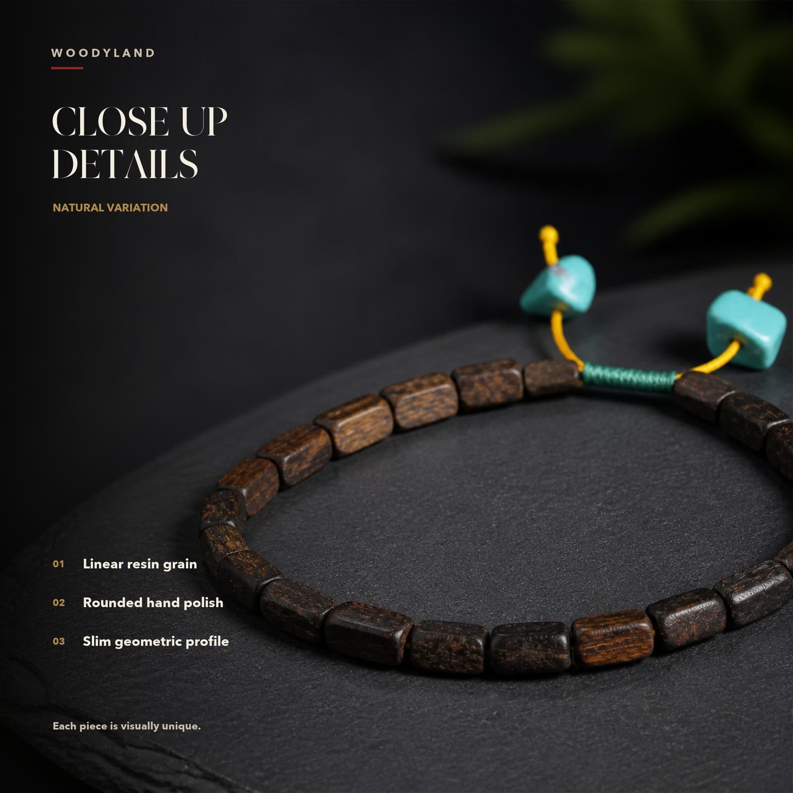 Qinan Agarwood Rondelle Bracelet Close-Up Details 1