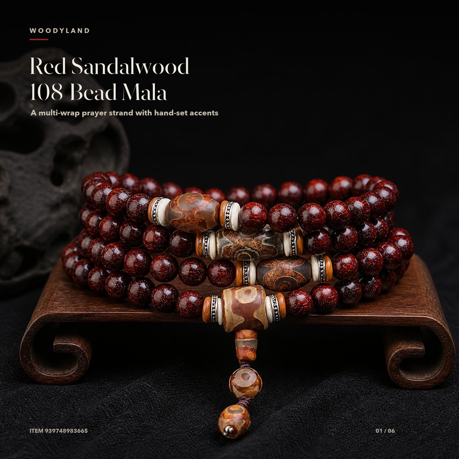 Red Sandalwood 108-Bead Mala
