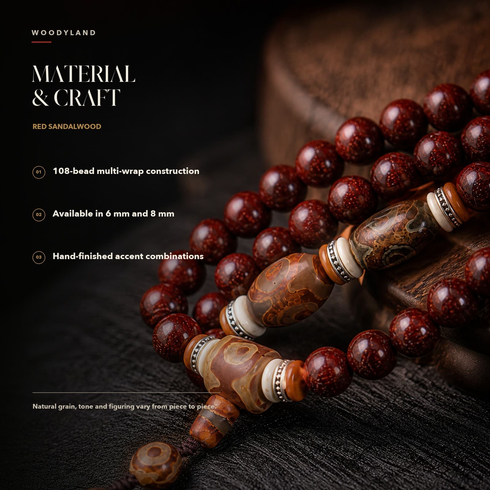 Red Sandalwood 108-Bead Mala Material & Craft 1