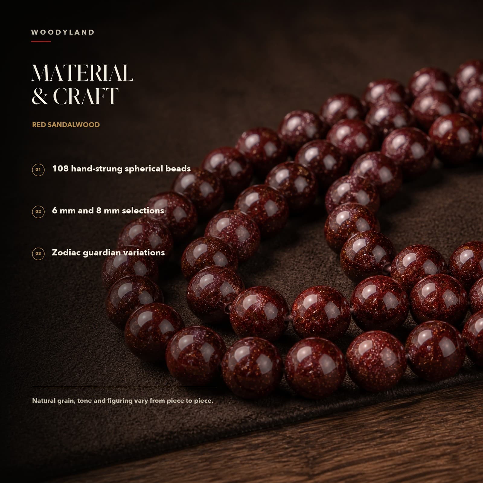 Red Sandalwood Zodiac Mala Material & Craft 1