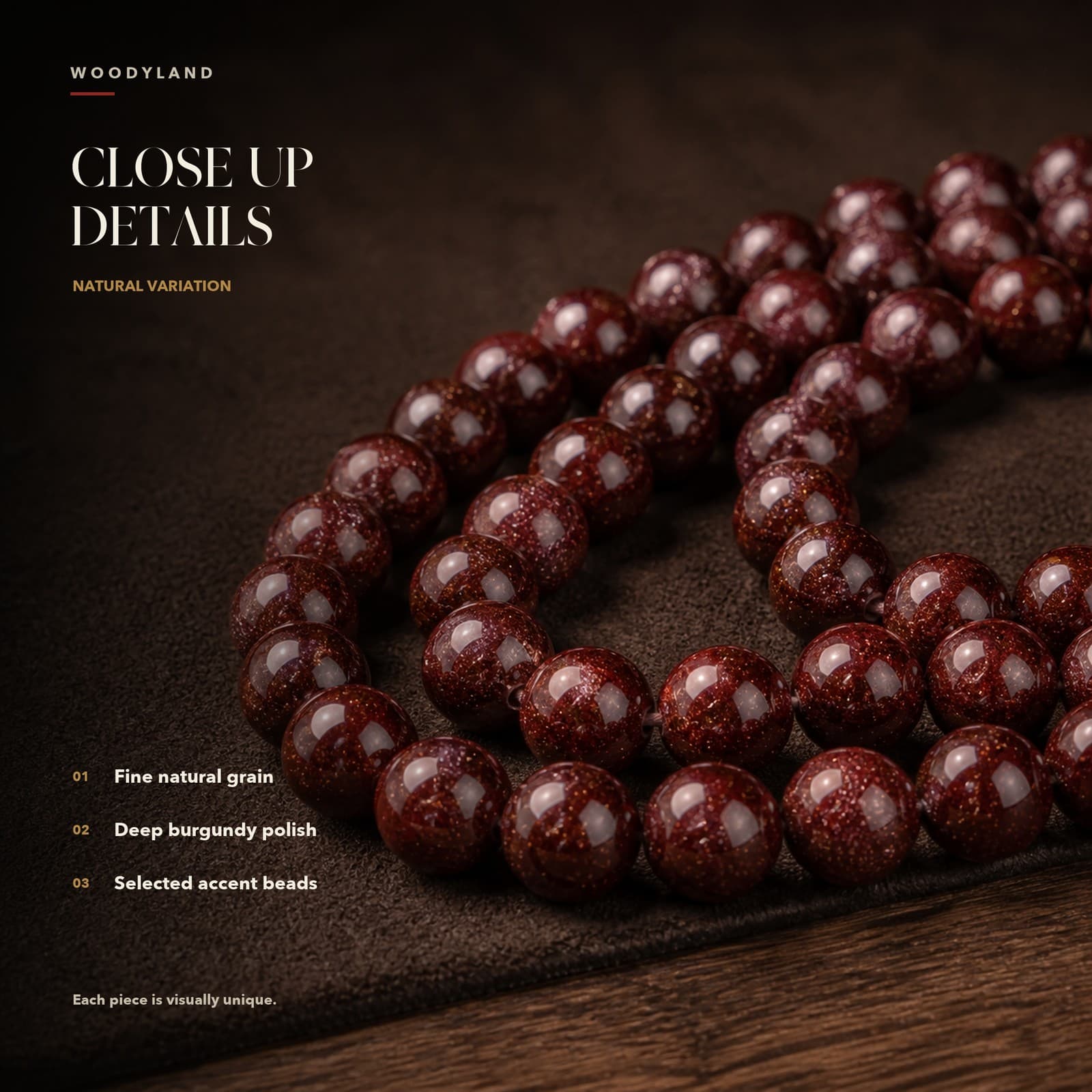 Red Sandalwood Zodiac Mala Close-Up Details 1