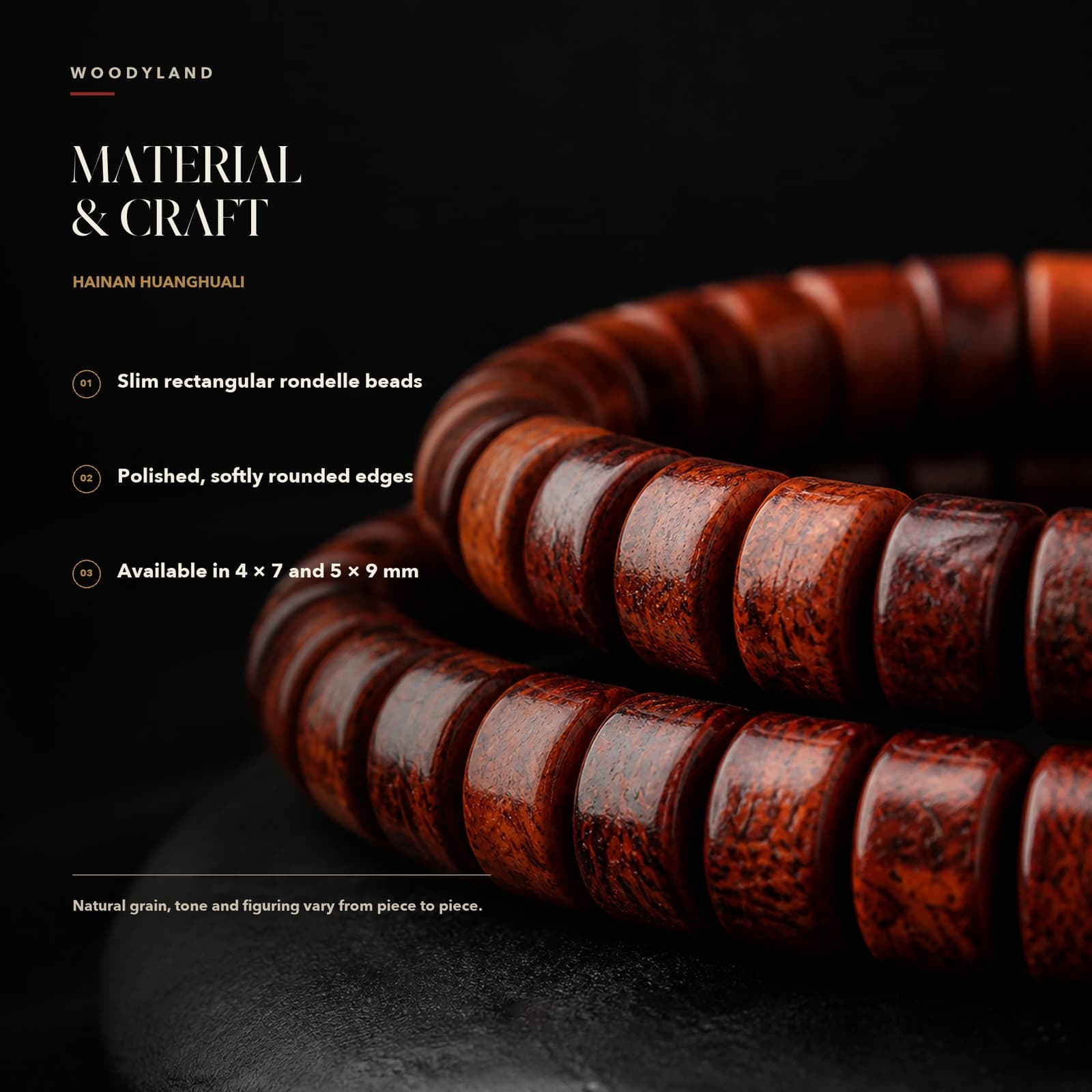 Hainan Huanghuali Rondelle Bracelet Material & Craft 1