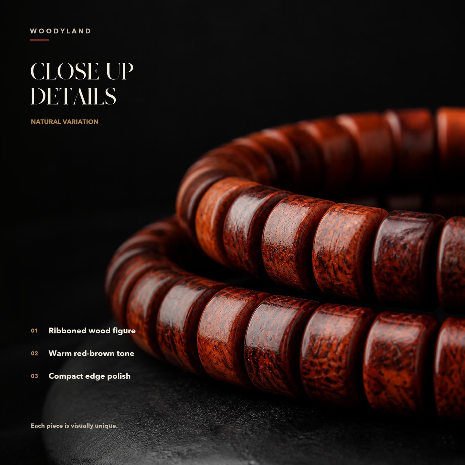 Hainan Huanghuali Rondelle Bracelet Close-Up Details 1